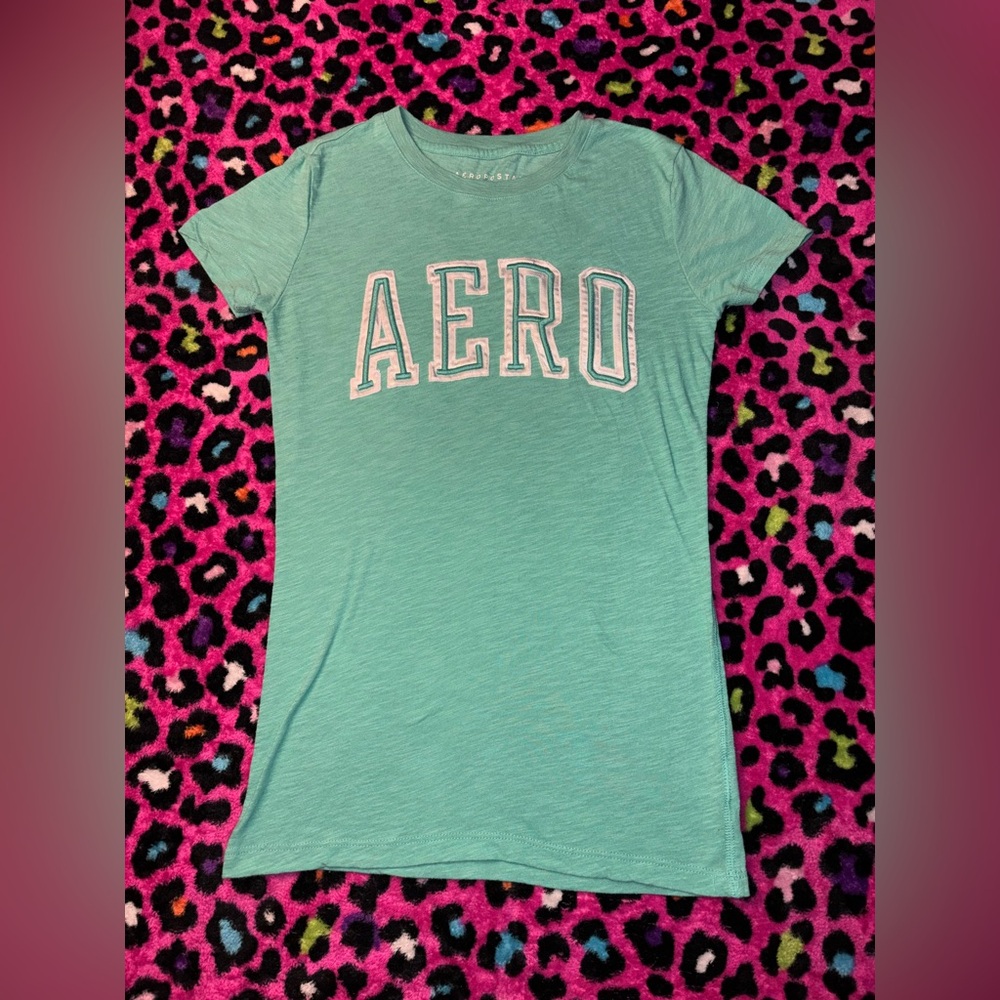 Small Aeropostale Mint and White T-Shirt